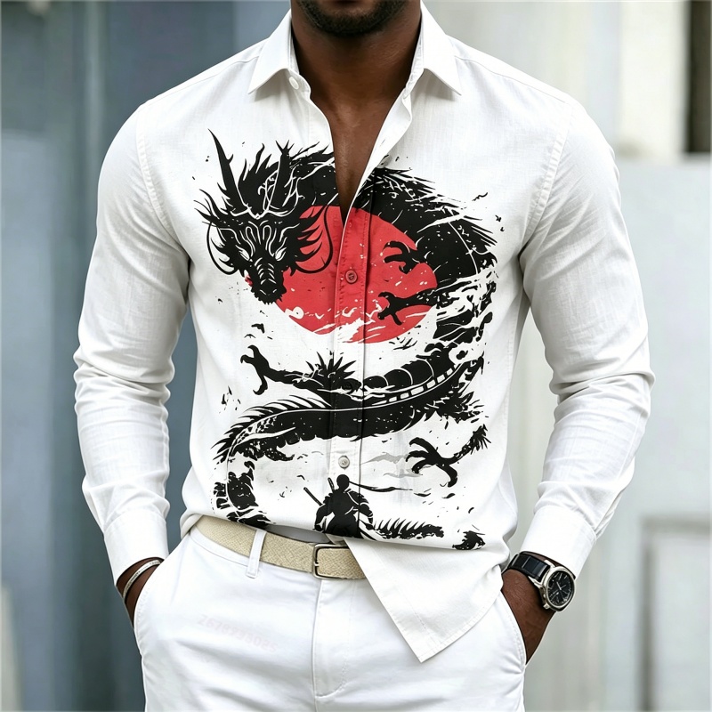 Street Fashion Us - Camisa de Hombre 2026, Blanca, Negra