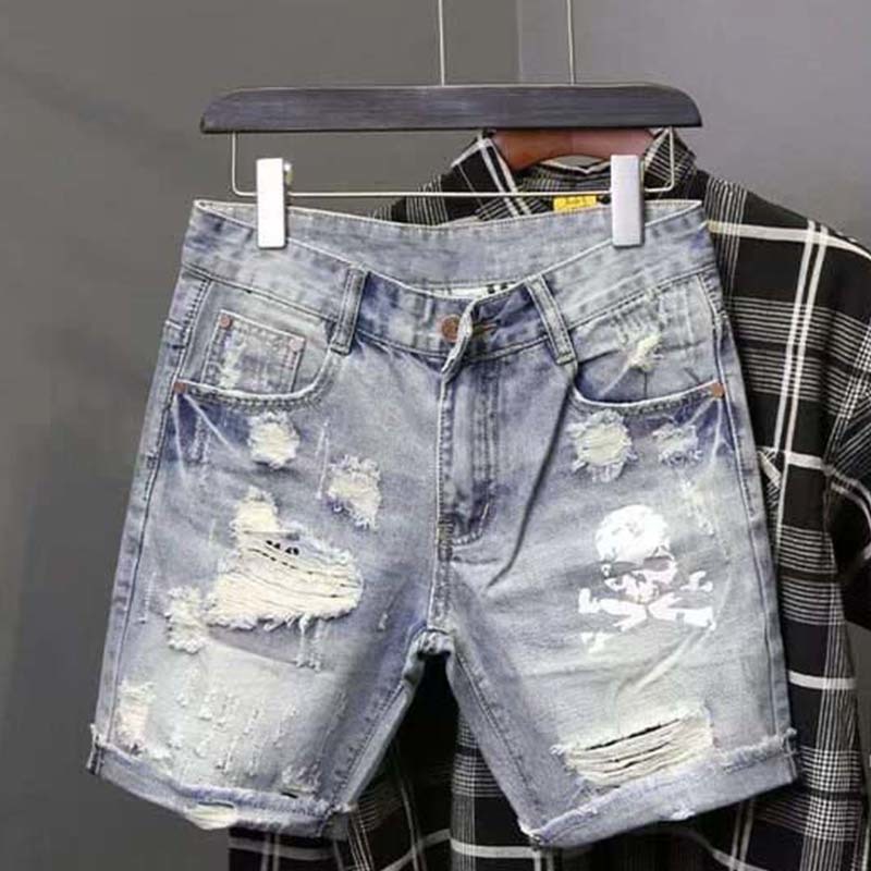 Street Fashion Jeans - Pantalones vaqueros cortos rasgados elásticos con