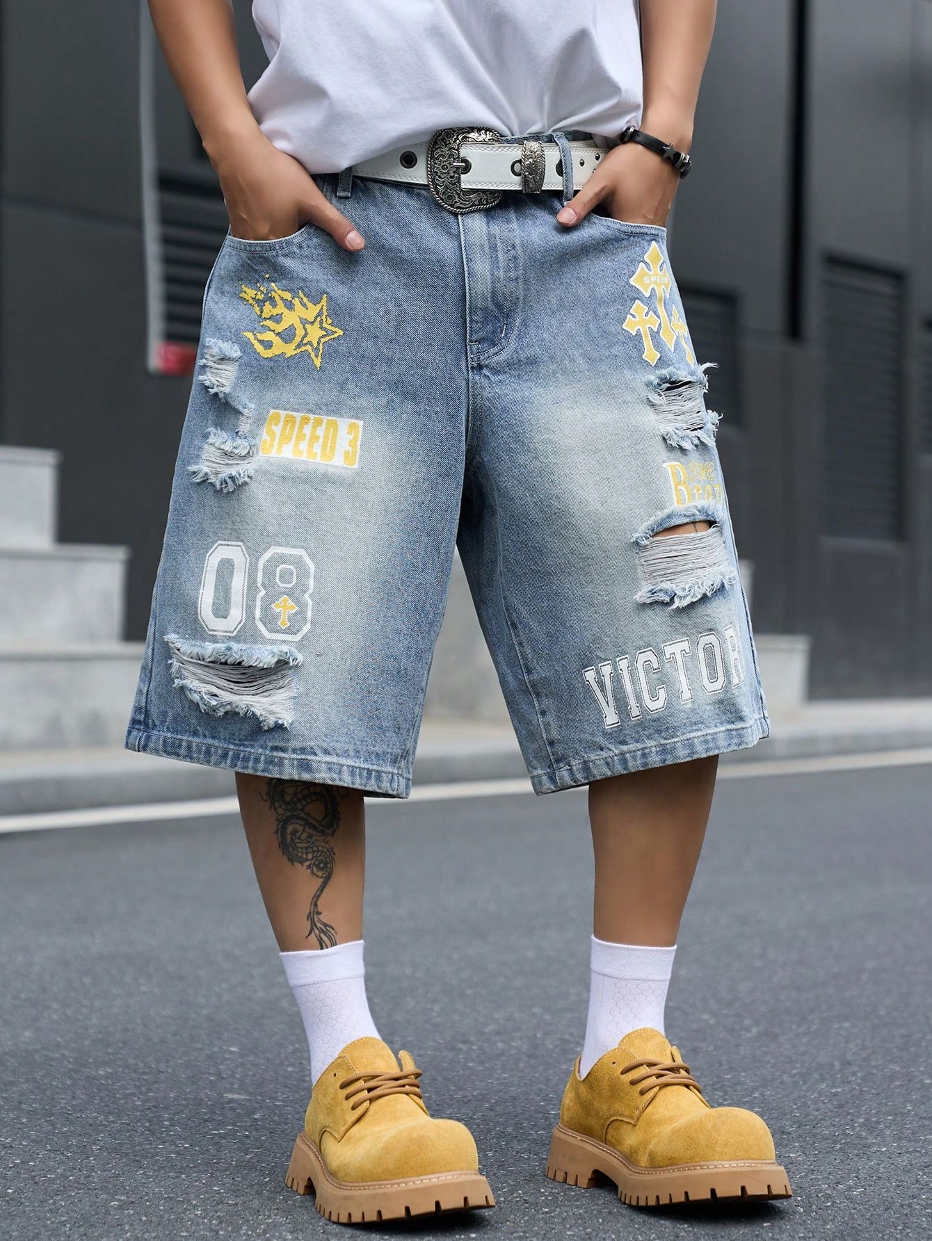 Street Fashion Jeans - Pantalones cortos de mezclilla holgados para